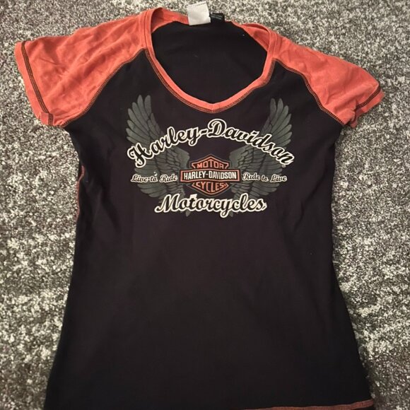 Vintage Harley-Davidson Women's Black & Red Ringer Tee - Picture 1 of 4